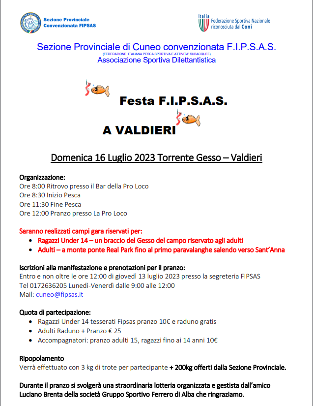 Festa Fipsas a Valdieri – Torrente Gesso 15 Luglio 2023